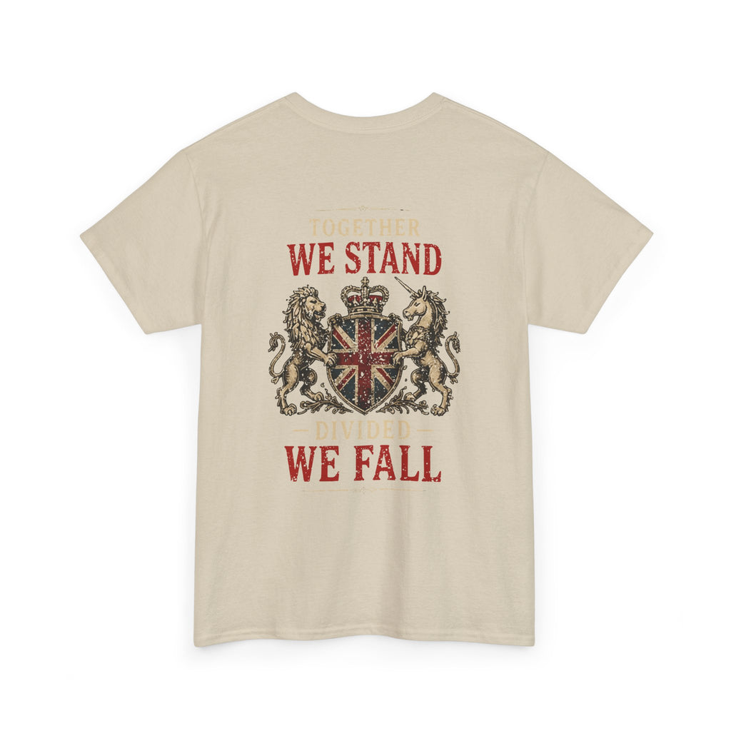 Womans Unite the Kingdom T-Shirt — Vintage Union Jack & Crest Tee ("Together We Stand, Divided We Fall")