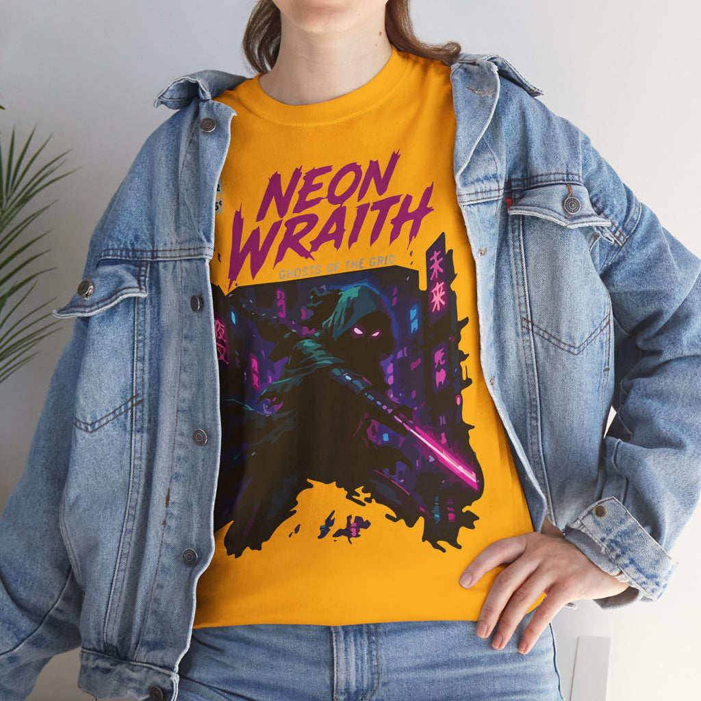 Neon Wraith T-Shirt — Cyberpunk Samurai Graphic Tee ("Neon Wraith: Ghosts of the Grid")