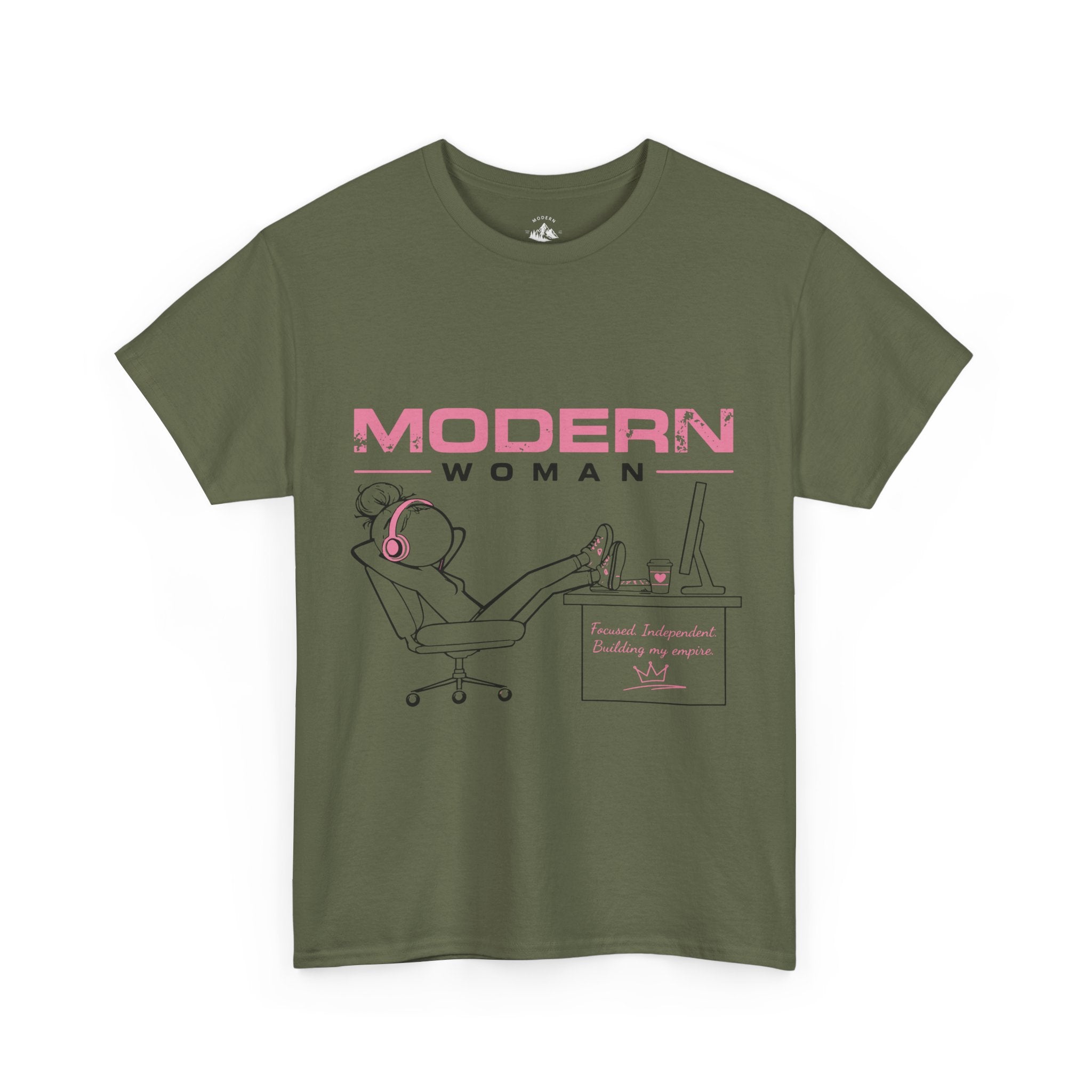 Modern Woman Tee — Feminine Graphic Cotton T‑Shirt ("Modern Woman" Desk Illustration)