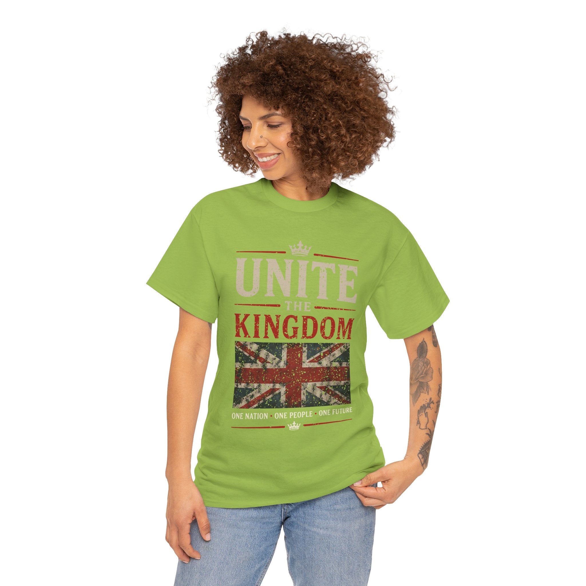 Womans Unite the Kingdom T-Shirt — Vintage Union Jack & Crest Tee ("Together We Stand, Divided We Fall")