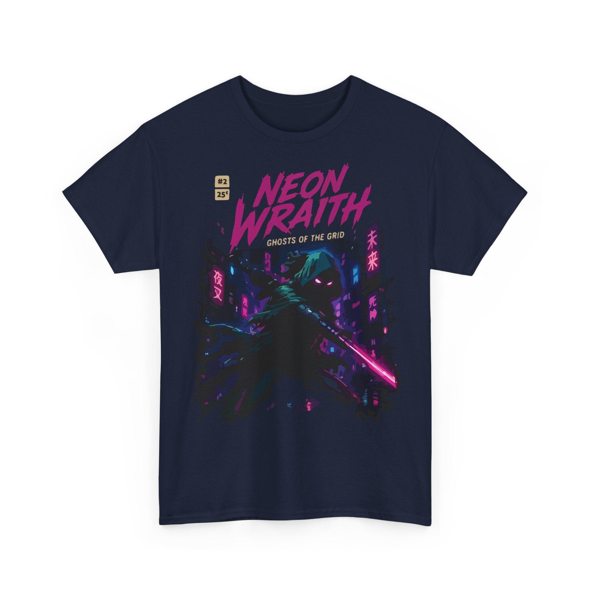 Neon Wraith T-Shirt — Cyberpunk Samurai Graphic Tee ("Neon Wraith: Ghosts of the Grid")