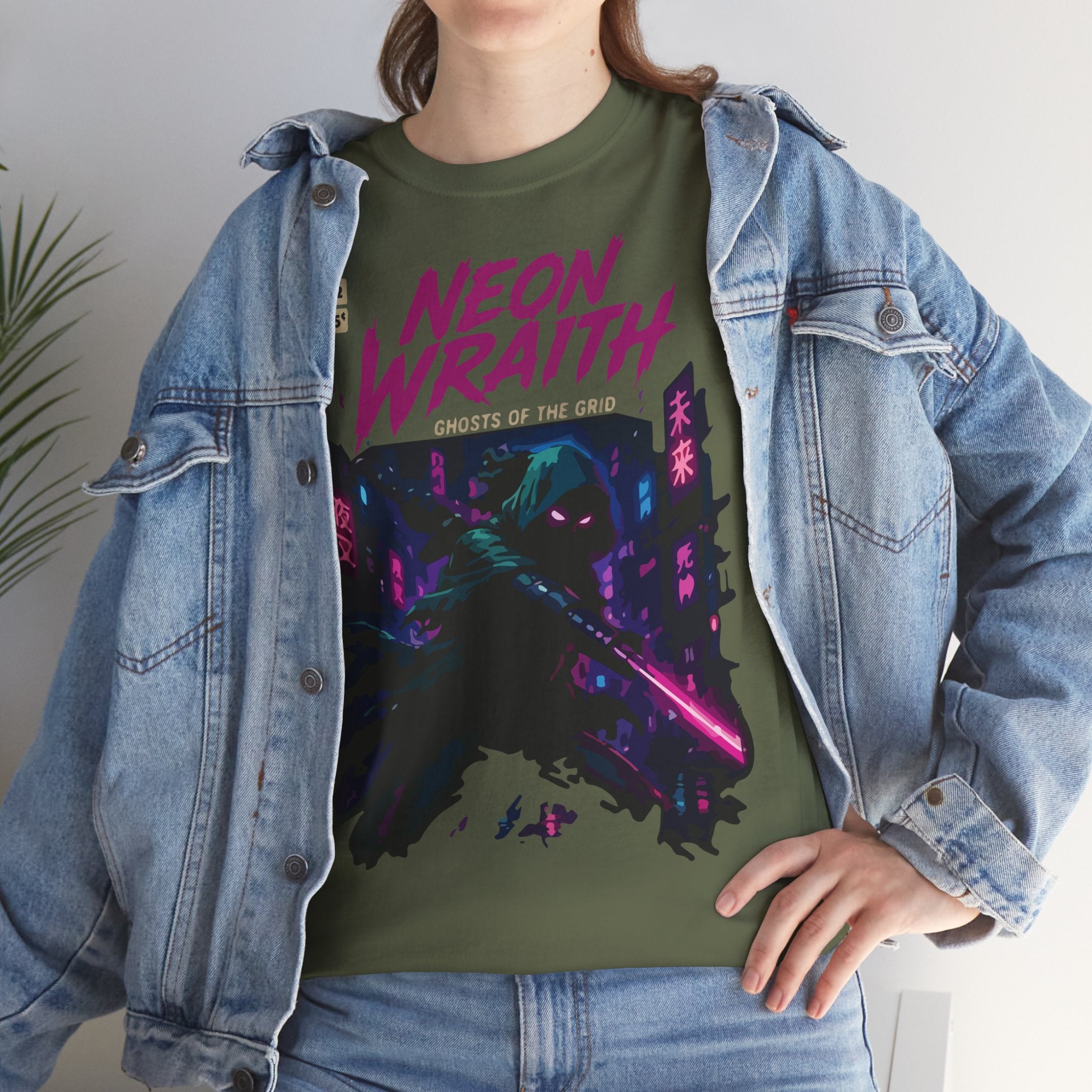 Neon Wraith T-Shirt — Cyberpunk Samurai Graphic Tee ("Neon Wraith: Ghosts of the Grid")