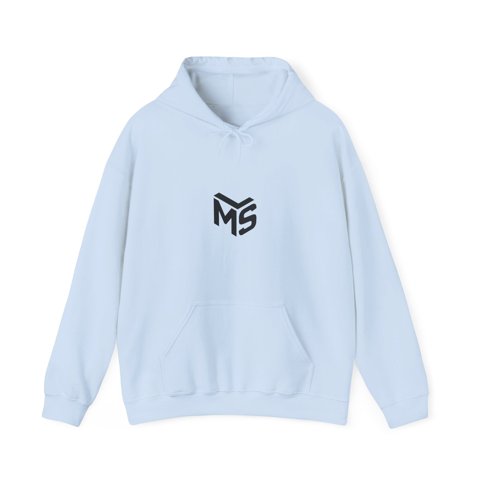 Modern Standard MS Logo Hoodie — Minimal White Pullover with Sleeve Graphic