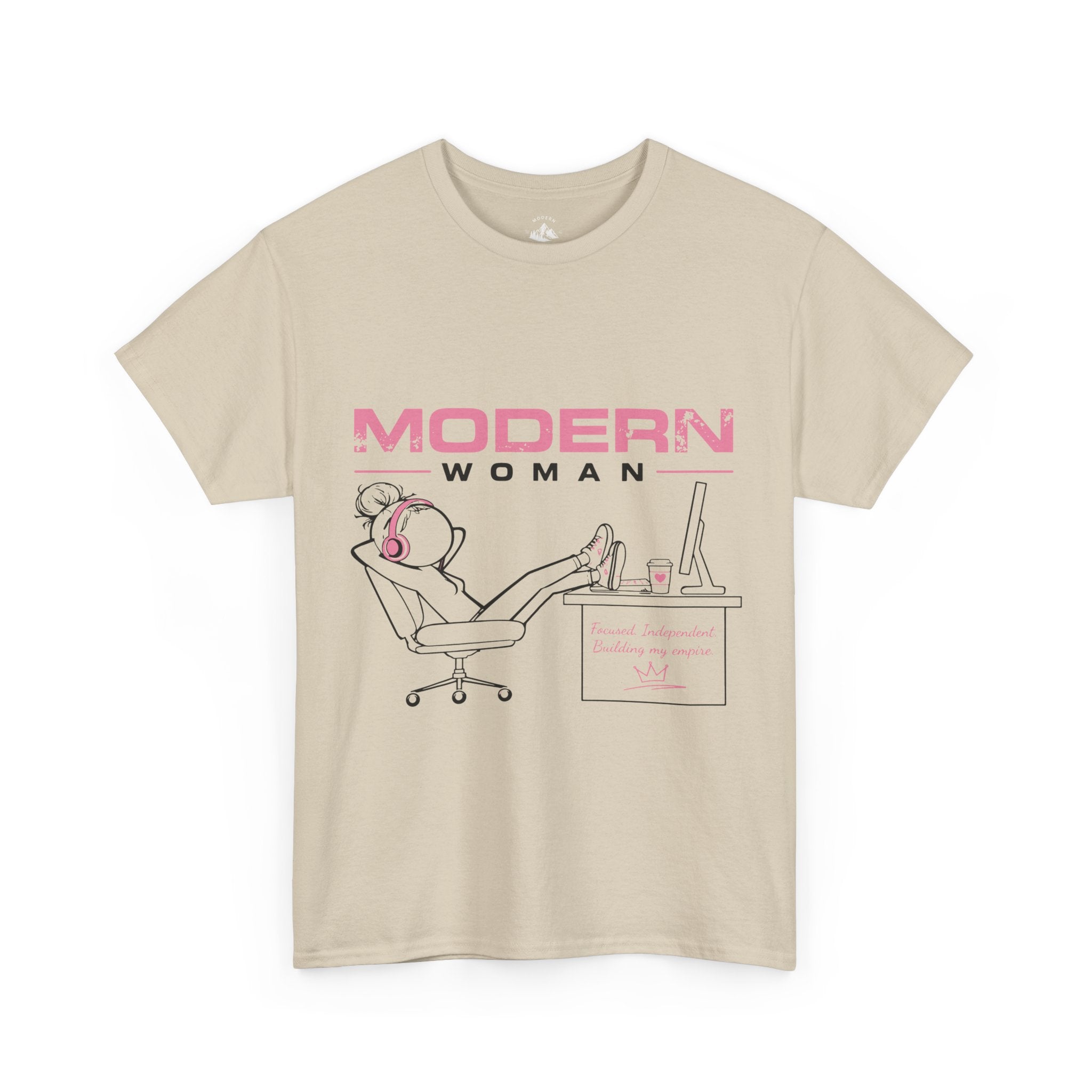 Modern Woman Tee — Feminine Graphic Cotton T‑Shirt ("Modern Woman" Desk Illustration)