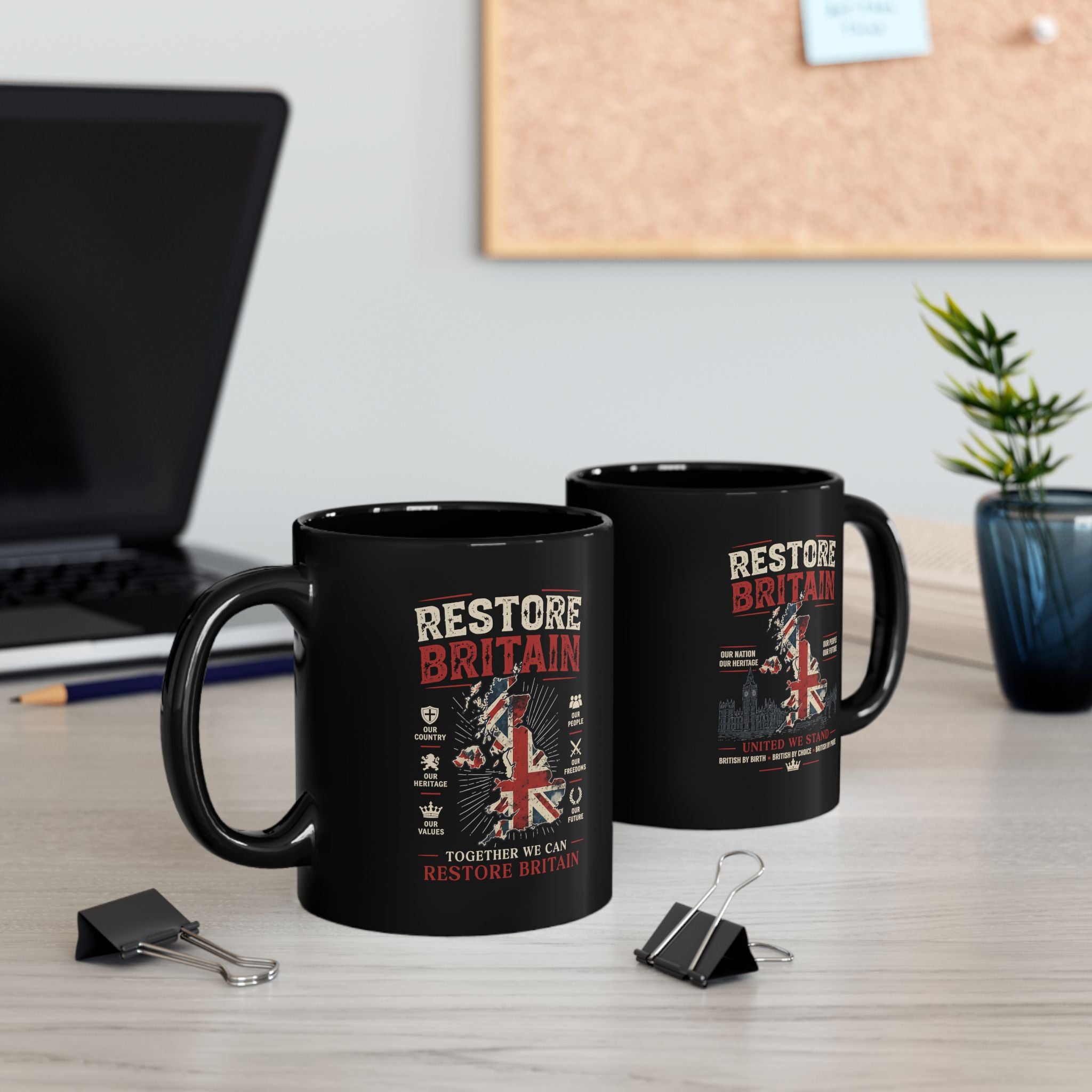 Restore Britain Black Mug – Union Jack Patriotic 11oz/15oz Coffee Cup