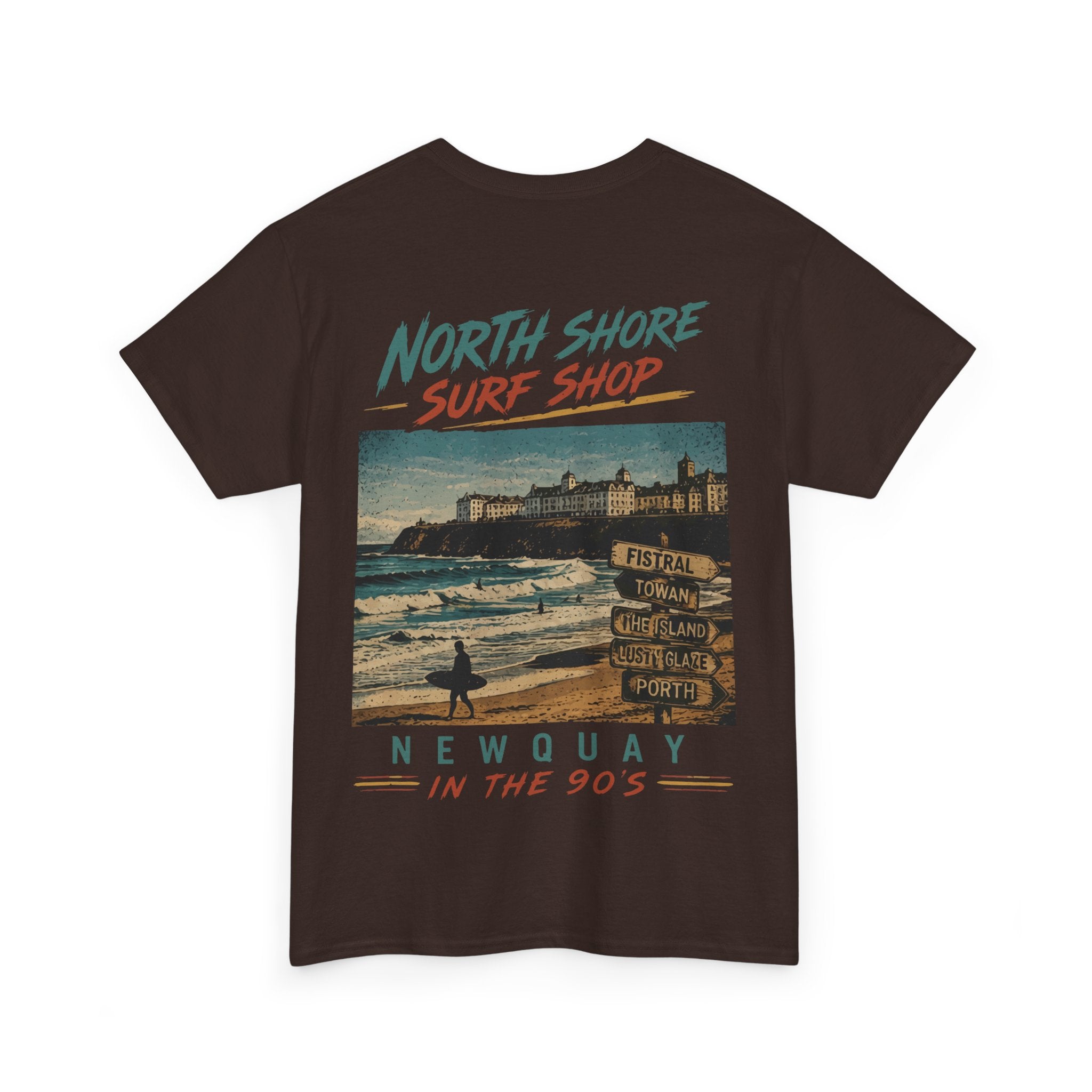 North Shore Surf Shop Tee — 'Newquay in the 90s' Vintage Surf T‑Shirt