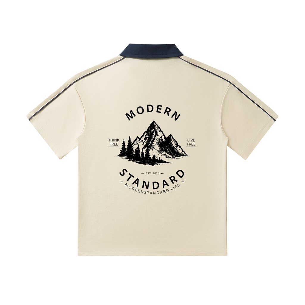 Contrast Collar Short-Sleeve Polo Shirt Mountains