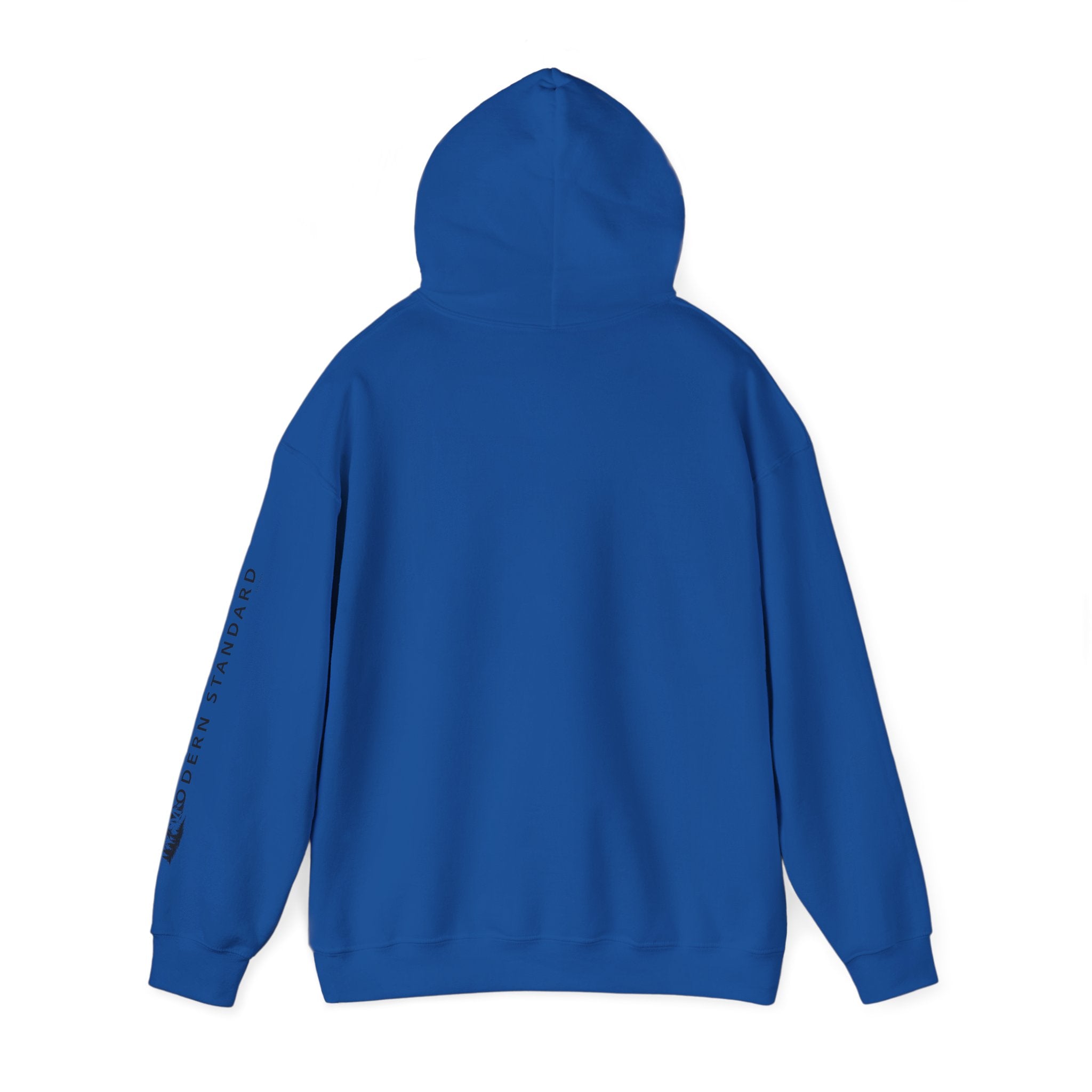 Modern Standard MS Logo Hoodie — Minimal White Pullover with Sleeve Graphic