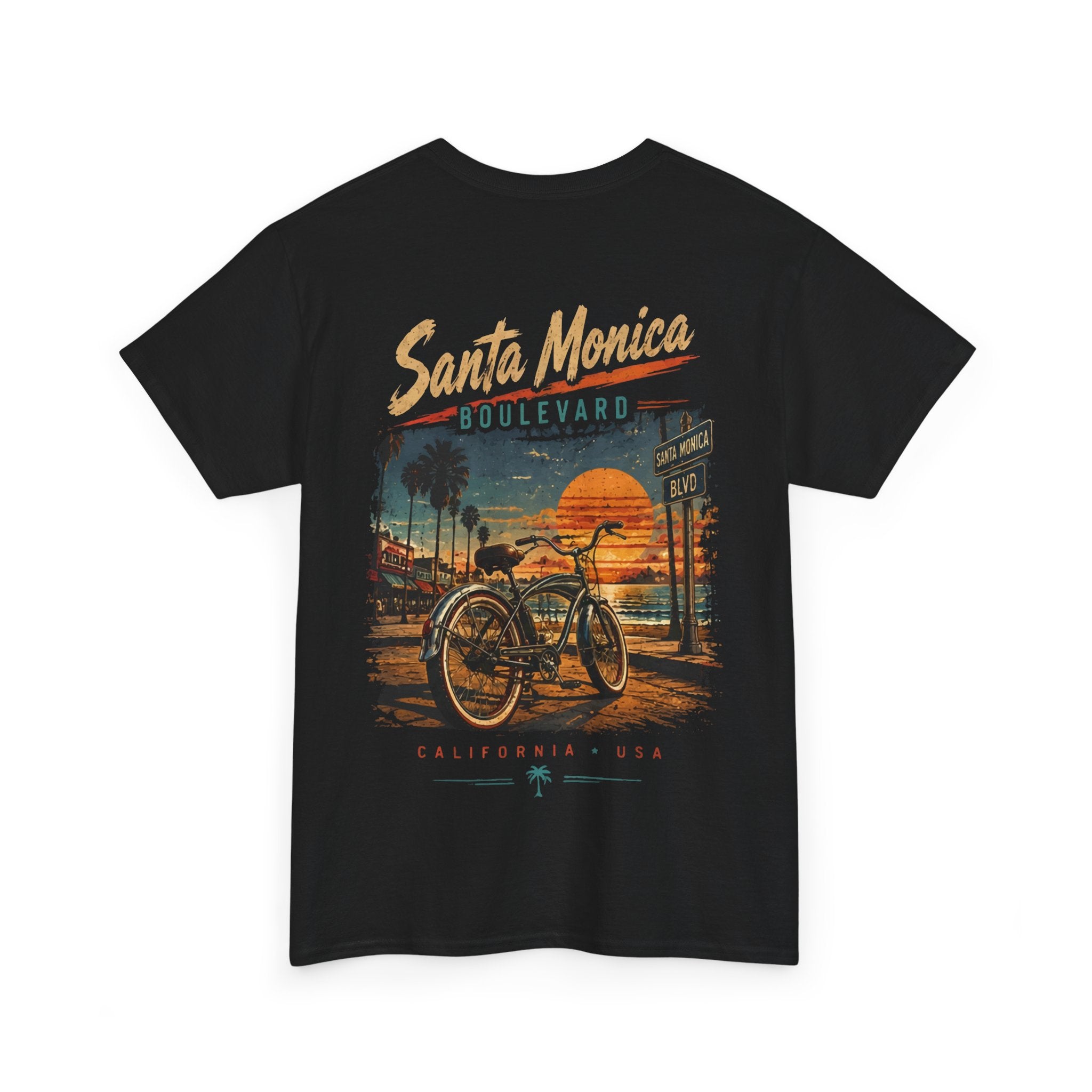 Santa Monica Boulevard Vintage Beach Cruiser Tee — Sunset California Surf Shirt