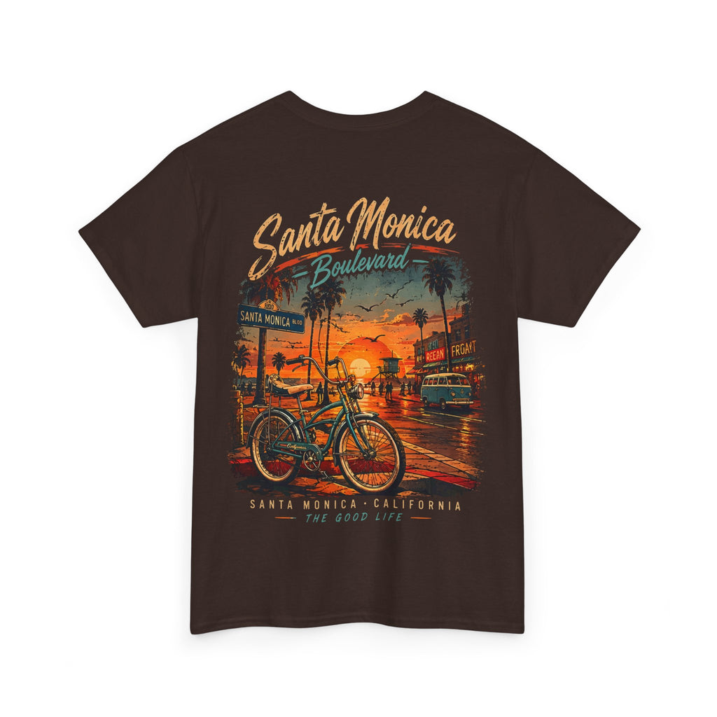 Santa Monica Boulevard Sunset Low Rider Tee — Vintage Beach Bicycle T-Shirt