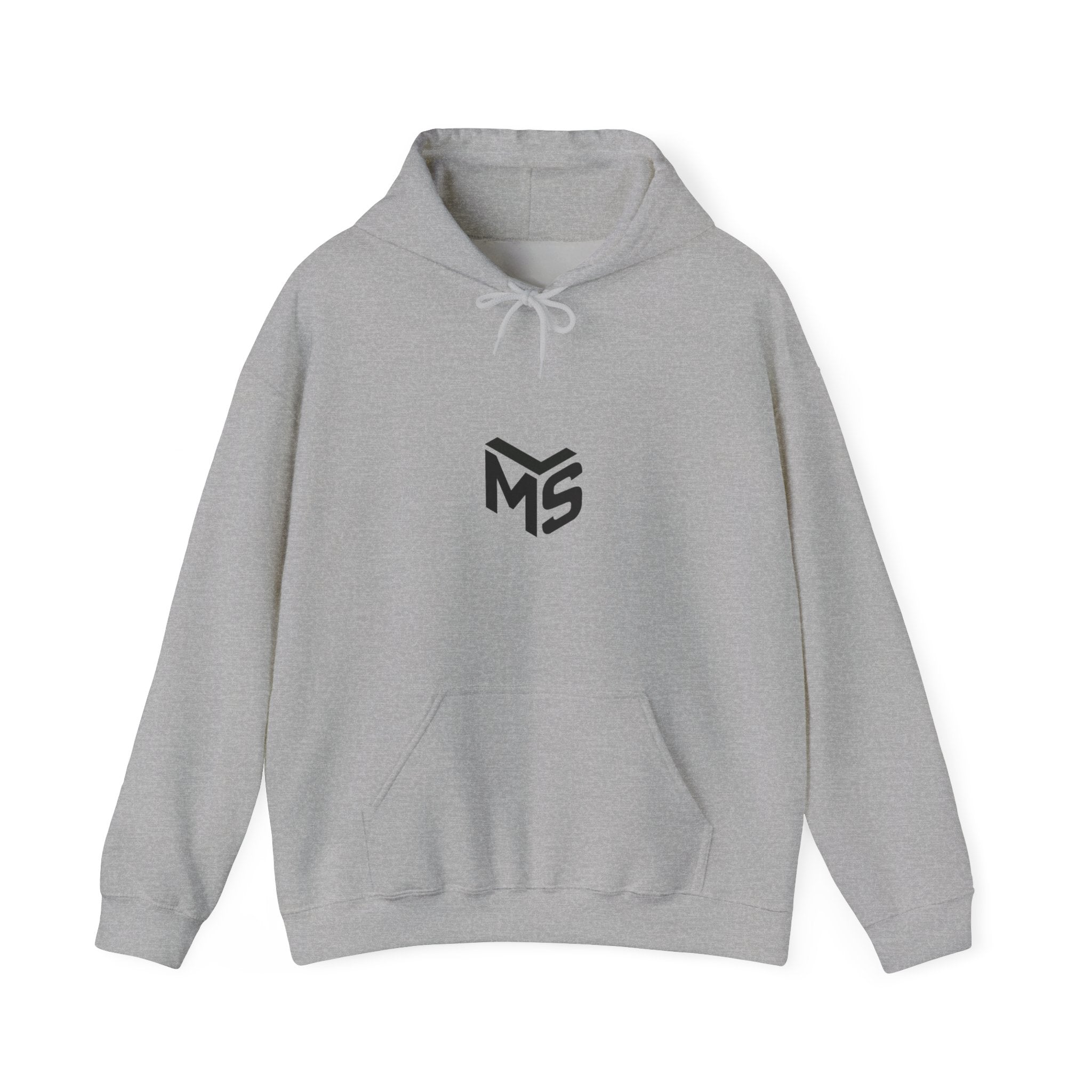 Modern Standard MS Logo Hoodie — Minimal White Pullover with Sleeve Graphic