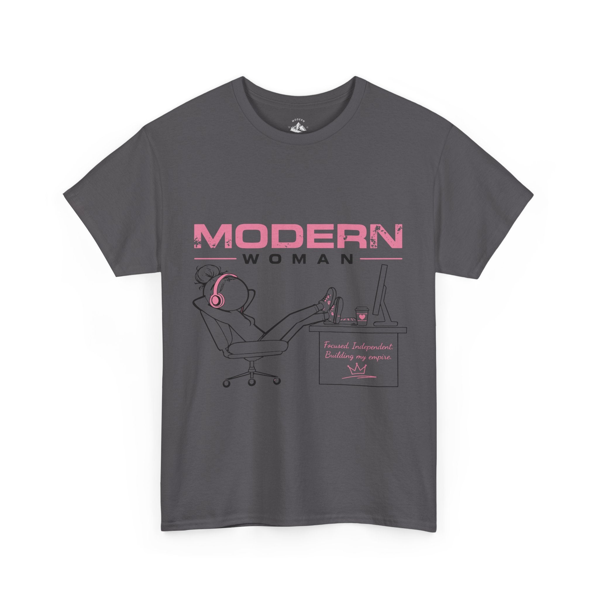 Modern Woman Tee — Feminine Graphic Cotton T‑Shirt ("Modern Woman" Desk Illustration)