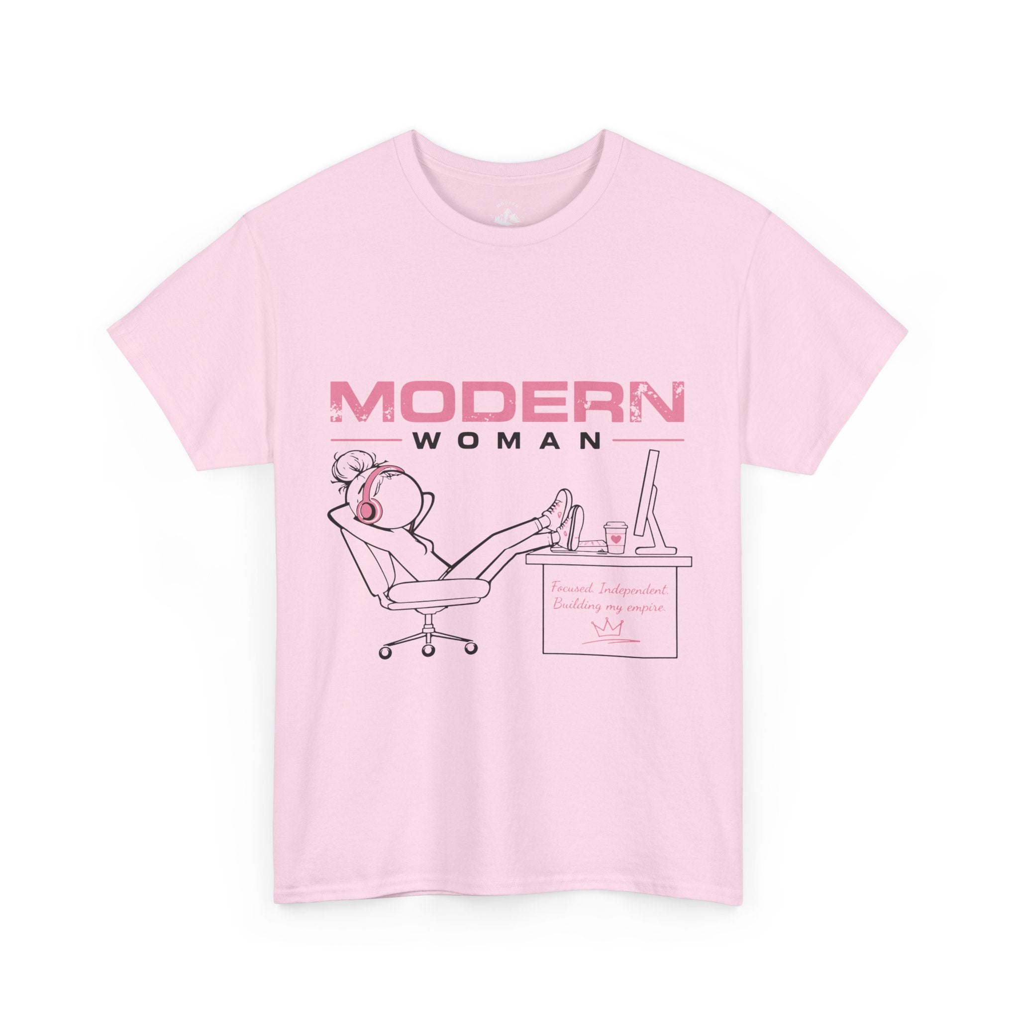 Modern Woman Tee — Feminine Graphic Cotton T‑Shirt ("Modern Woman" Desk Illustration)