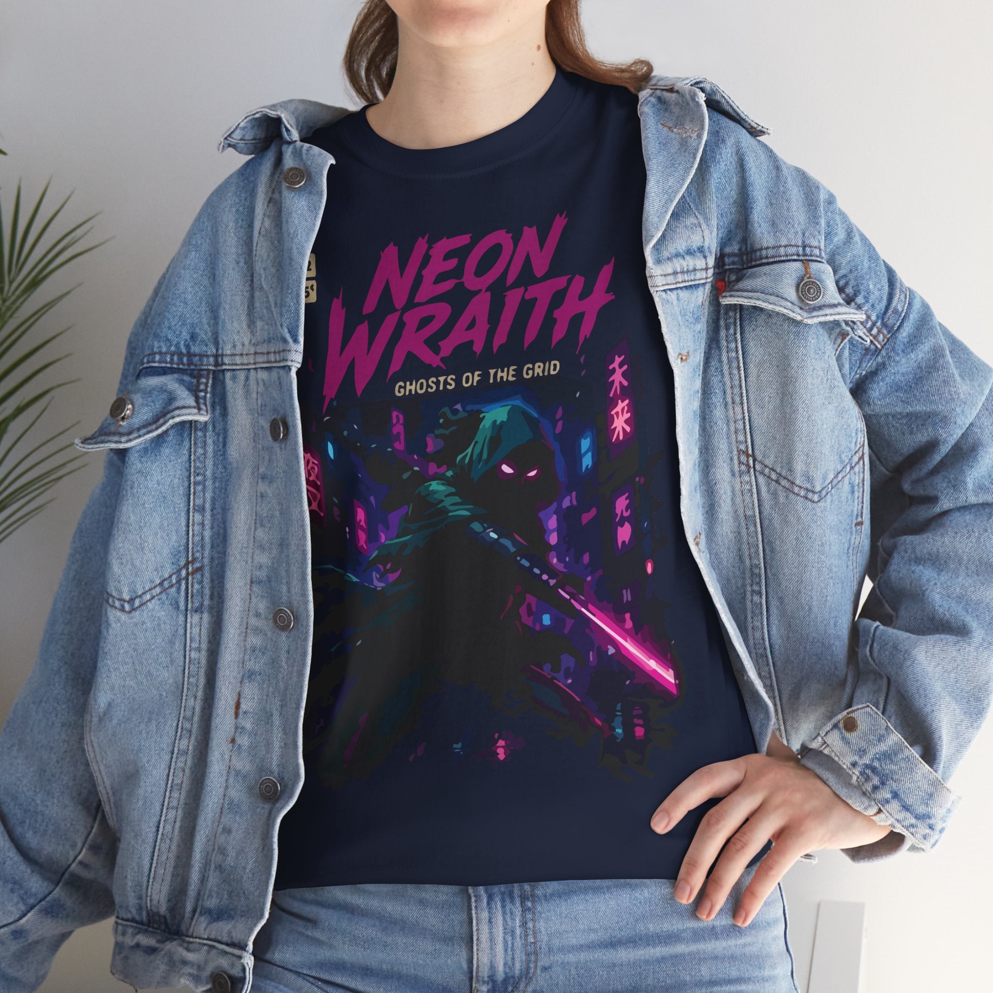 Neon Wraith T-Shirt — Cyberpunk Samurai Graphic Tee ("Neon Wraith: Ghosts of the Grid")