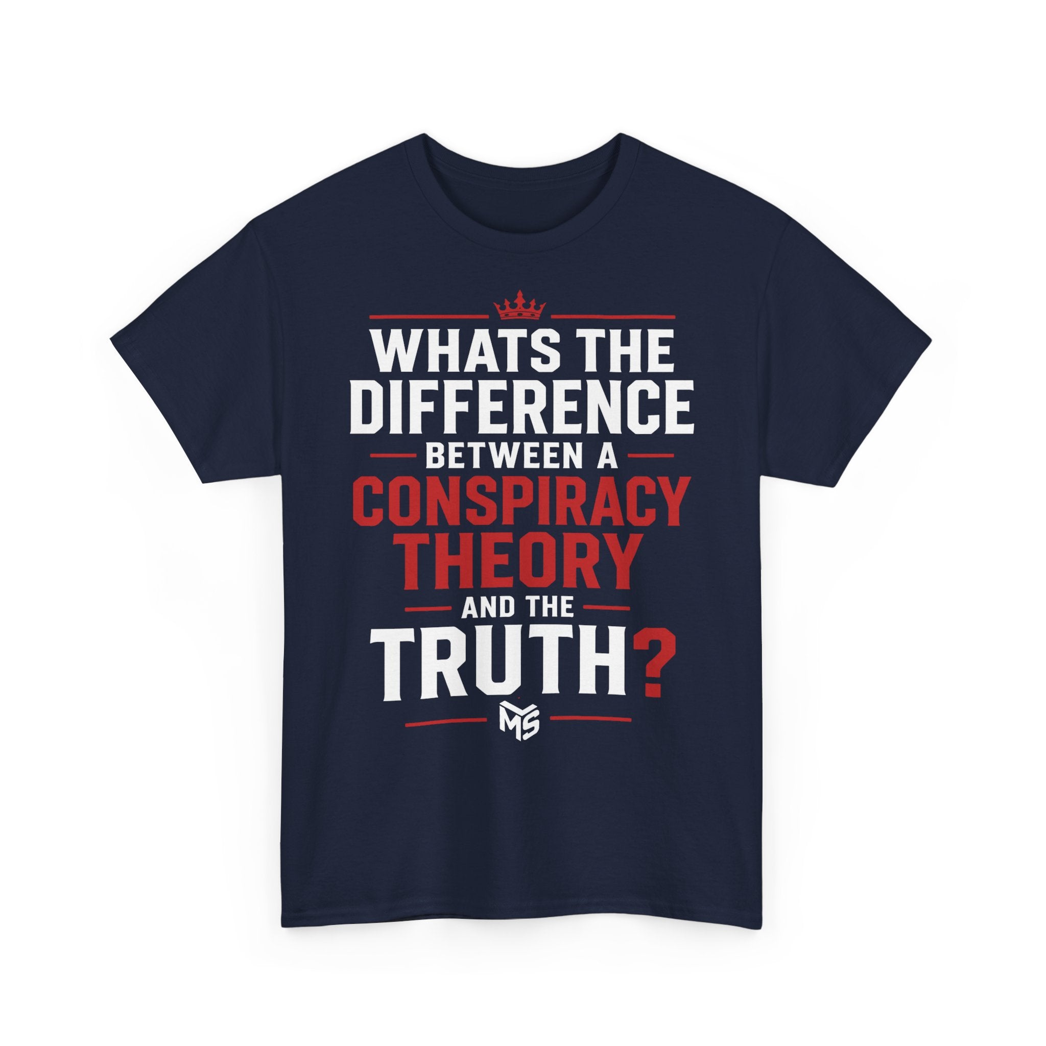 Conspiracy Theory Tee — Vintage Red Text Graphic T-Shirt (Back: “6 Months.”)
