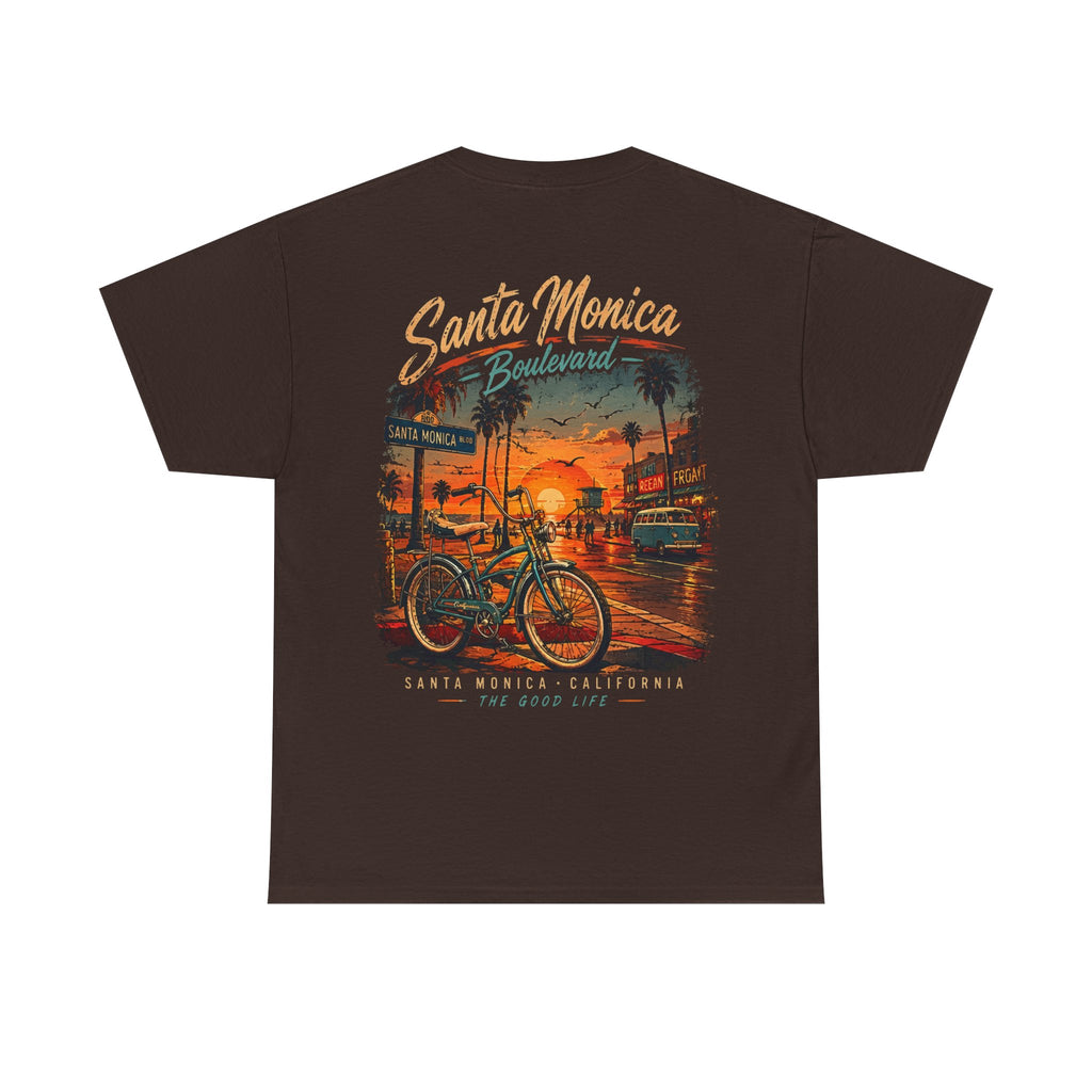 Santa Monica Boulevard Sunset Low Rider Tee — Vintage Beach Bicycle T-Shirt