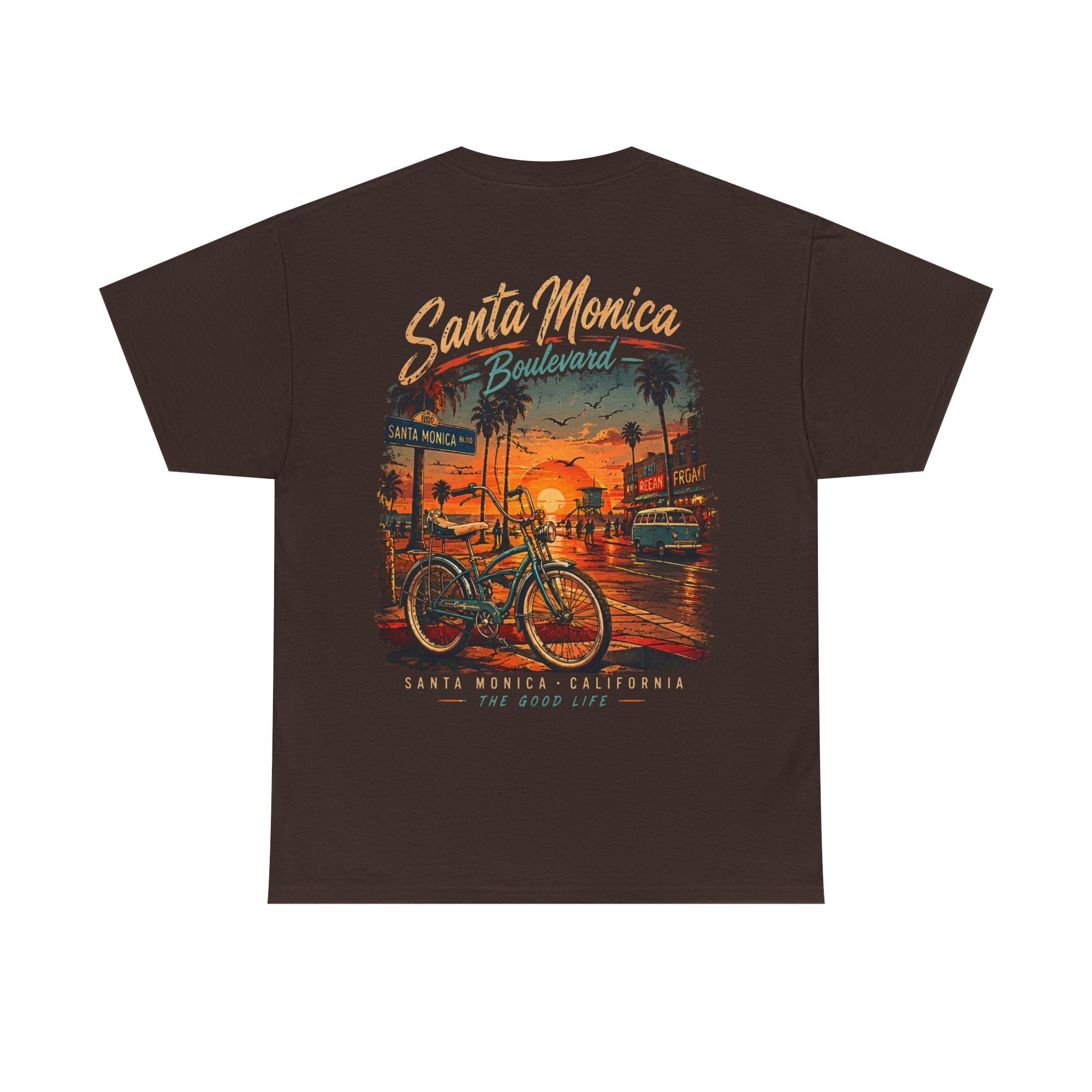Santa Monica Boulevard Sunset Low Rider Tee — Vintage Beach Bicycle T-Shirt
