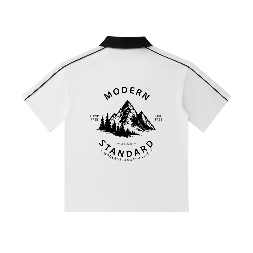 Contrast Collar Short-Sleeve Polo Shirt Mountains